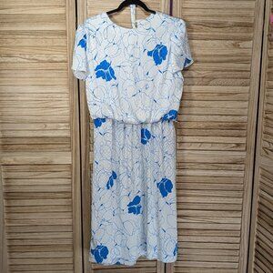 VINTAGE Lady Carol of New York Floral Blue and White Dress String Belt Size 16